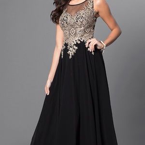 NWT:Black & Gold Sheer Back Chiffon Dress